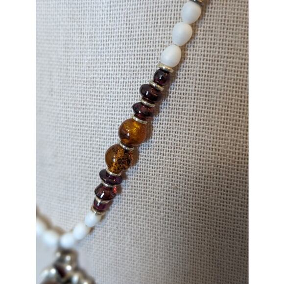 DEL Sterling Amber Heart Amber Garnet Freshwater Pearl Pendant Necklace - Picture 5 of 12